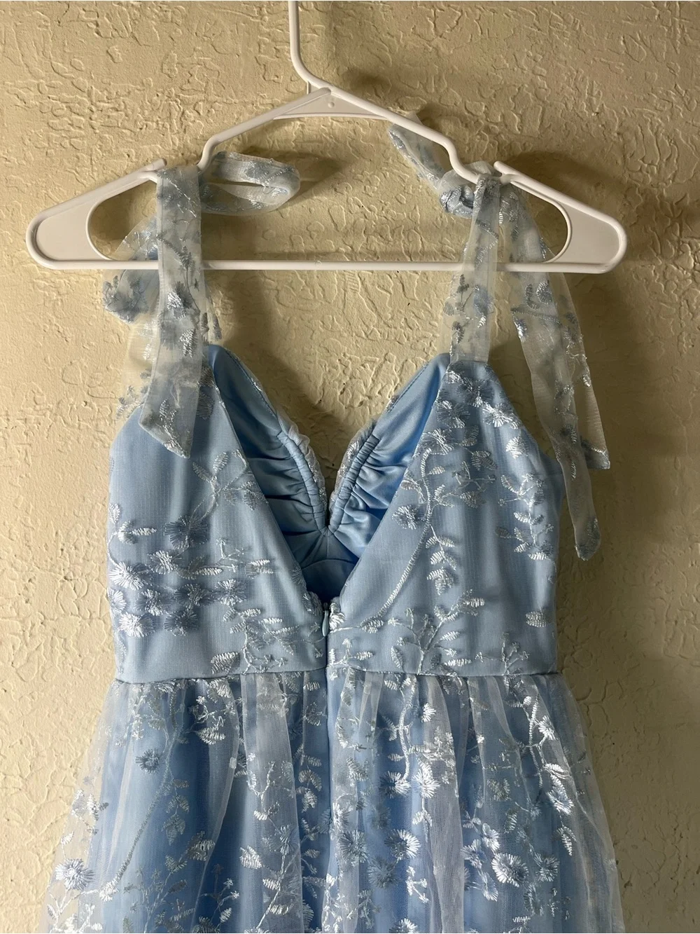 Lulu's Distinctly Sweet Blue Floral Embroidered Tie Strap Midi Dress - Picture 11 of 15